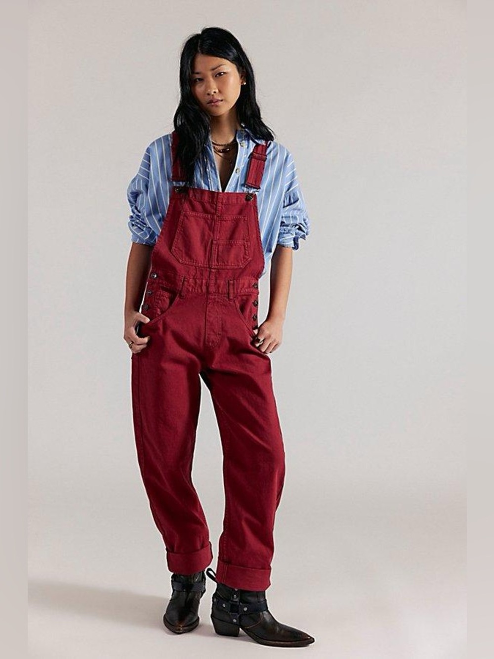 NWT FREE PEOPLE WE THE FREE Ziggy Denim Overalls | Stolen Kiss/Raspberry $98 S